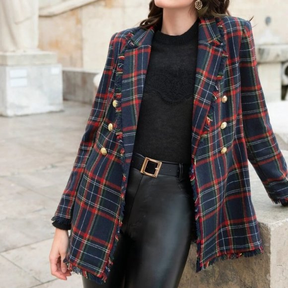 Fringe Trim Lapel Collar Cropped Blazer